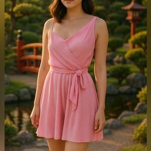 She + Sky, Pink Pleated One Shoulder Mini Dress, Size S | 185